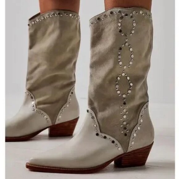Free People Jaxon Natural Studded Leather Western Cowboy Boots